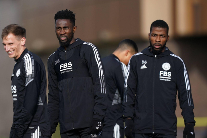 Leicester City Training Ground Leicester City s Marc Albrighton, Wilfred Ndidi and Kelechi Iheanacho during a training session || Image credit: Imago