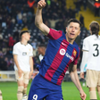 Robert Lewandowski of FC Barcelona celebrates his goal during the La Liga EA Sports match between FC Barcelona and Valencia CF and played at Lluis Companys Stadium on April 29, 2024 || Image credit: Imago