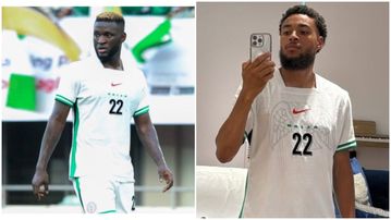 Looks weird - Nigerians react as Boniface gifts Super Eagles kit to 28-year-old who dumped Nigeria for European giants