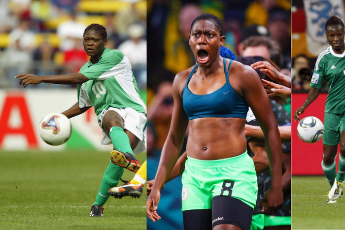 Super Falcons legends Perpetua Nkwocha, Asisat Oshoala and Mercy Akide