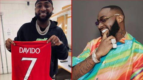 OBO is in town: Fans react as Davido is honoured with Manchester United shirt ahead of PFA performance