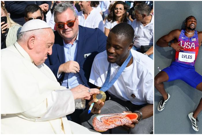Pope Francis with Letsile Tebogo at the Vatican.