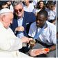 Pope Francis with Letsile Tebogo at the Vatican.