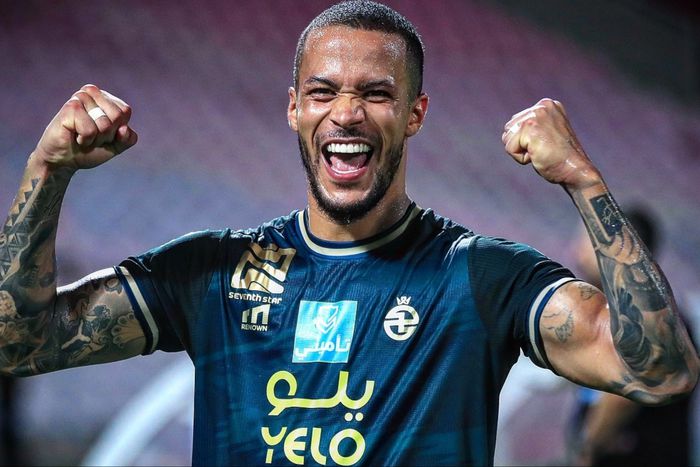 Super Eagles of Nigeria captain William Troost-Ekong scores penalty for Al-Kholood against Al-Hilal.