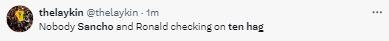 Manchester United fans bring up Jadon Sancho and Enzo Maresca at Chelsea, and Ronaldo's departure as they want Erik Ten Hag out after a 0-3 loss to Tottenham.