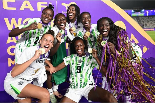 The Super Falcons celebrate winning their 10th WAFCON title | Credit: Instagram