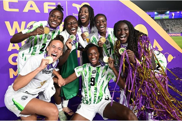 The Super Falcons celebrate winning their 10th WAFCON title | Credit: Instagram