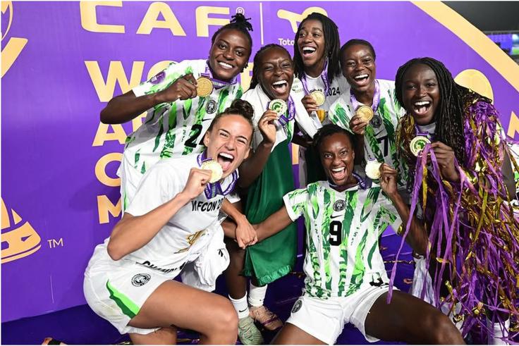 The Super Falcons celebrate winning their 10th WAFCON title | Credit: Instagram