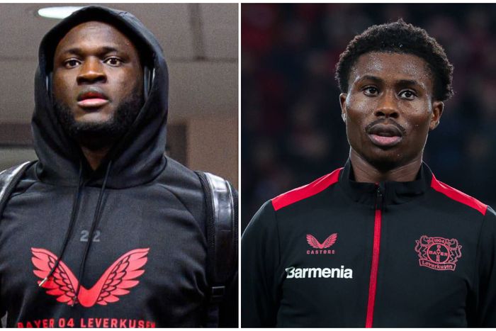 Super Eagles forwards Victor Boniface (L) and Nathan Tella (R).