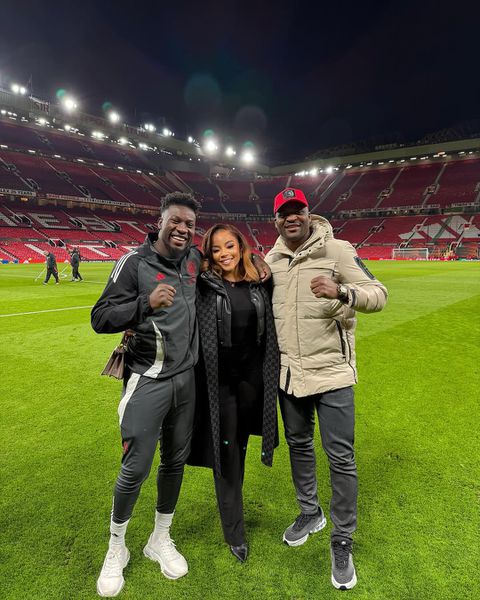 Manchester United goalkeeper Andre Onana with his wife Melanie Kamayou, and PFL heavyweight champion Francis Ngannou