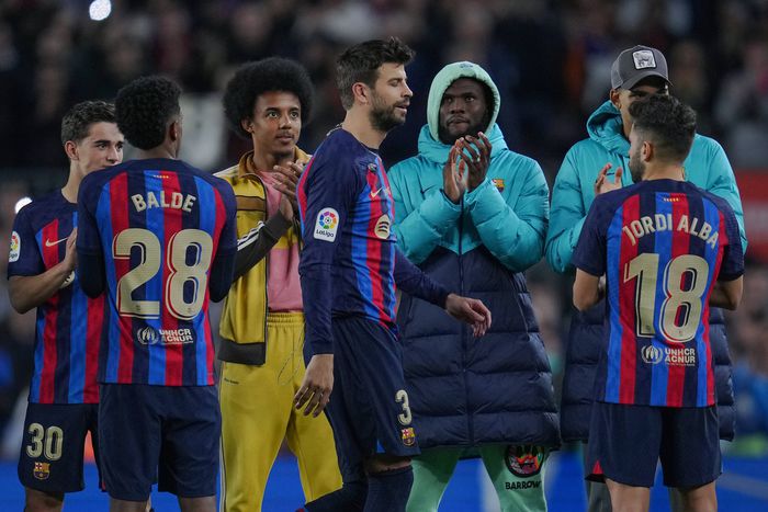 ESP: FC Barcelona, Barca UD Almeria. La Liga Santander Gerard Pique of FC Barcelona at full time during the La Liga match between FC Barcelona and UD Almeria played at Spotify Camp Nou