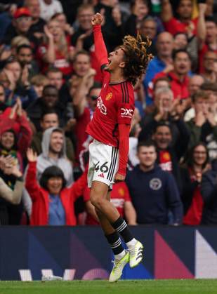 Hannibal Mejbri celebrates scoring his first goal for Manchester United | Imago
