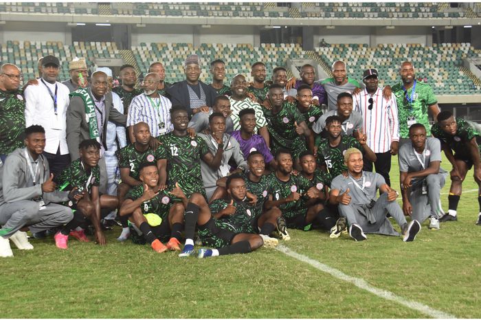 The victorious Super Eagles team after the match against Ghana.