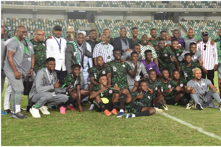The victorious Super Eagles team after the match against Ghana.