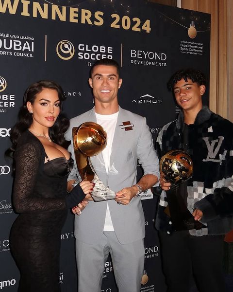 Cristiano Ronaldo with his girlfriend Georgina Rodriguez and son Cristiano Jnr at the Globe Soccer Awards