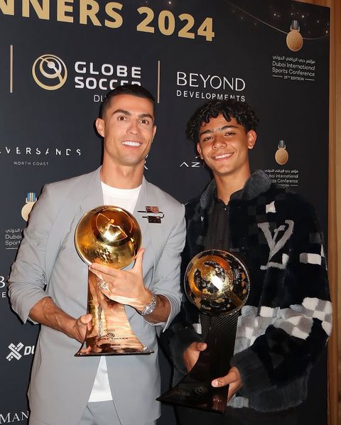 Cristiano Ronaldo with his son Cristiano Jnr at the Globe Soccer Awards