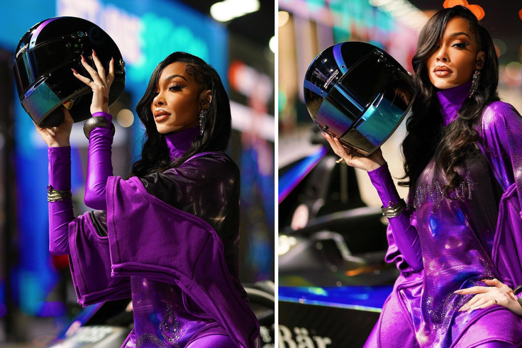 Winnie Harlow stuns in purple themed-outfit at Formula E World Championship in Saudi Arabia