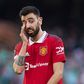 Bruno Fernandes reacts at a past Manchester United game.