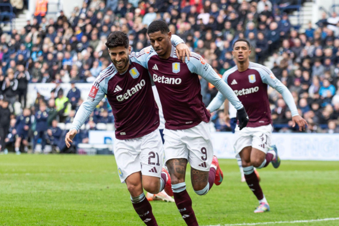 Marcus Rashford 9 of Aston Villa F.C. celebrates his goal during the Emirates FA Cup Quarter Final match between Preston North End and Aston Villa at Deepdale in Preston, on March 30, 2025. || Image credit: Imago