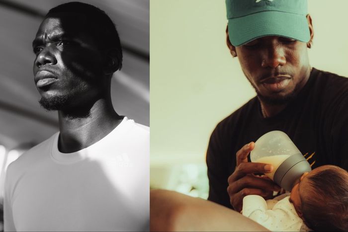 Banned footballer Paul Pogba goes viral feeding his child.