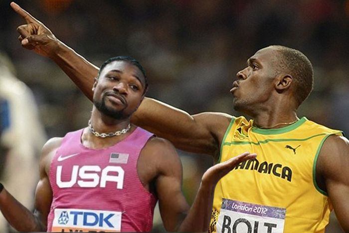 Noah Lyles and Usain Bolt.