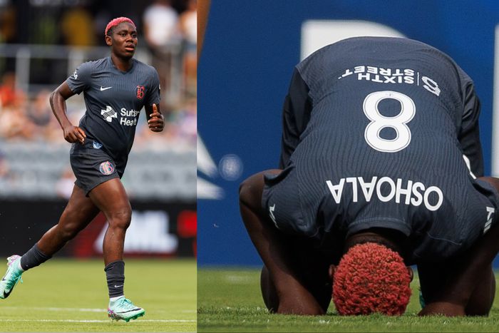 Super Falcons of Nigeria star Asisat Oshoala scores history-making penalty as Bay FC beats Racing Louisville.