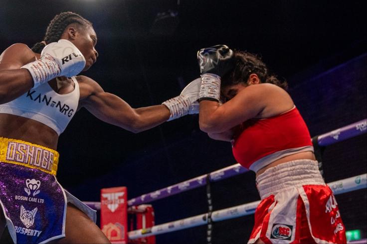 Nigeria's Elizabeth Oshoba continues to dominate women's boxing with a 3rd round knockout win against Argentina's Agustina Marisa for 8th career win.