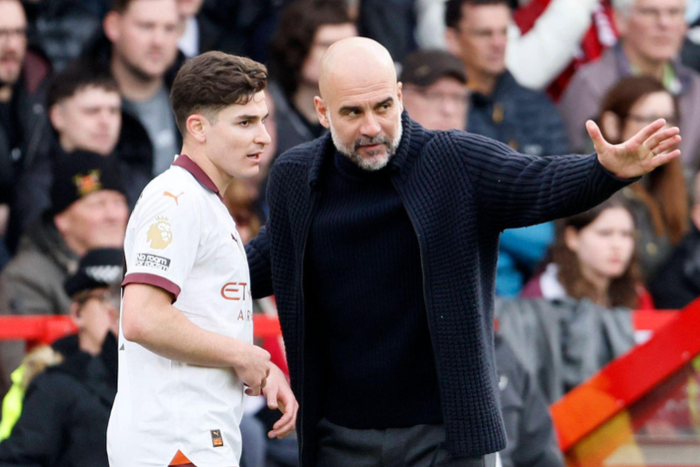 Pep Guardiola and Julian ALvarez || Image credit: Imago