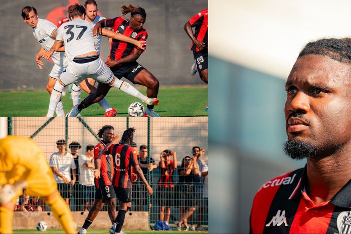 Watch Super Eagles of Nigeria striker Terem Moffi score for OGC Nice in a 3-2 preseason friendly win against Sheffield United.
