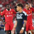 (L-R) Hugo Ekitike, Ibrahima Konate, Virgil van Dijk (Liverpool), JULY 30, 2025