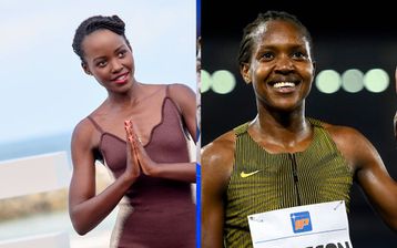 Lupita Nyong'o cheers on Faith Kipyegon as she wins 1500m crown at Athlos event in New York