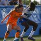 Super Falcons Nigeria star Rinsola Babajide scores a penalty for Costa Adeje Tenerife in their 1-4 loss against Real Madrid.
