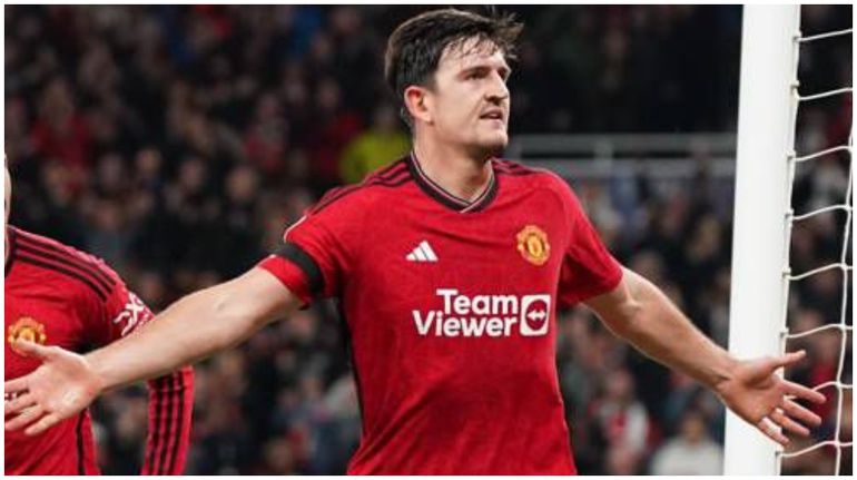 Maguire celebrates the winner for Manchester United against Copenhagen