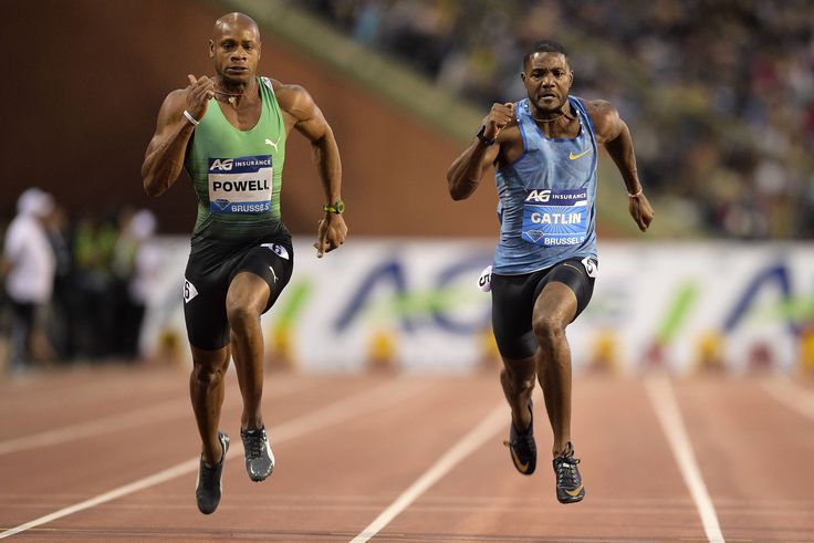 ustin Gatlin gives former track rival Asafa Powell his flowers