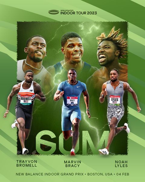 Bromell, Bracy, and Lyles set to clash at New Balance Indoor Grand Prix