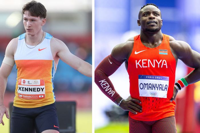 Kennedy Lachlan reacts after beating Ferdinand Omanyala