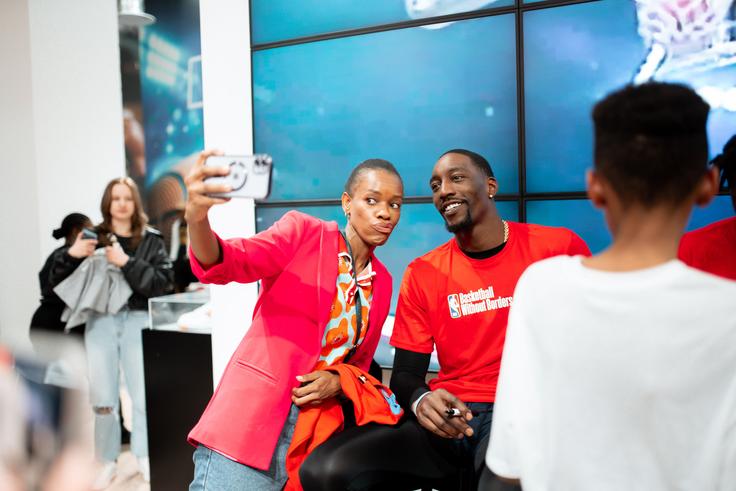 Miami Heat center and two-time NBA All-Star Bam Adebayo and 2011 NBA champion Ian Mahinmi visited NBA Store and engaged with fans at Sandton City Mall. (NBAE/Getty Images)