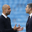 Manchester city coach Pep Guardiola and club president Khaldoon Mubarak || Image credit: Imago