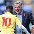 Sam Allardyce and Jay Jay Okocha catch up recently during a legends' match for Bolton.