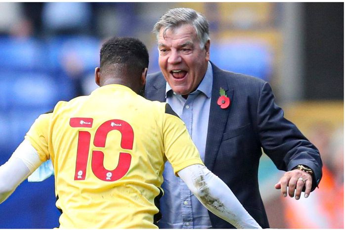 Sam Allardyce and Jay Jay Okocha catch up recently during a legends' match for Bolton.