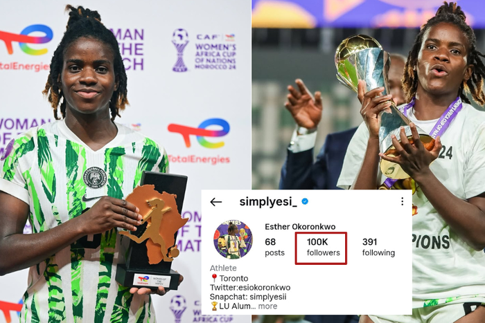Super Falcons hero Esther Okoronkwo reaches 100K followers on Instagram days after powering Nigeria to 10th WAFCON title