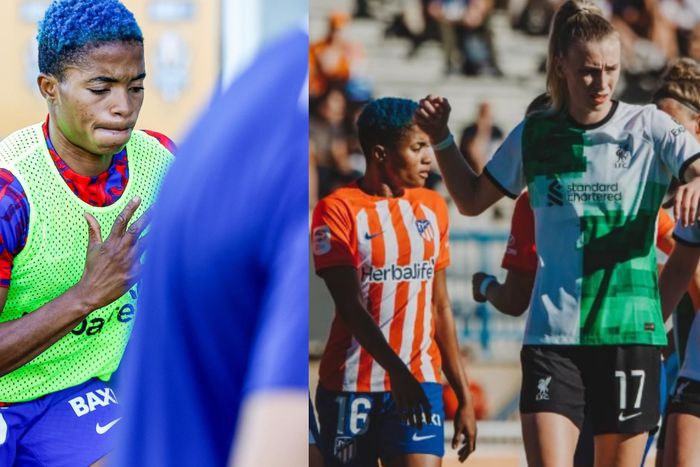 Ajibade featured for all 90 minutes as Atletico Madrid proved superior to a Liverpool side styled in Super Eagles themed jerseys.  Image Credit - Liverpool/Atletico Madrid on X and screenshoot Alexandre Chac