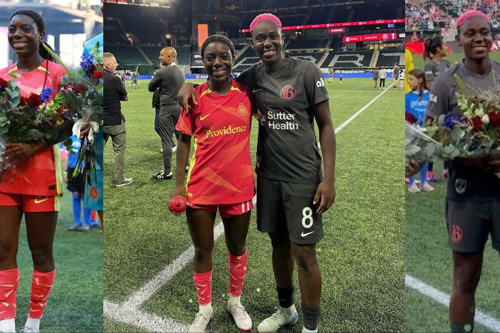 Super Falcons of Nigeria stars Asisat Oshoala and Nicole Payne get flowers in America as Bay FC defeats Portland Thorns.