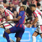 Pep Chavarria of Rayo Vallecano in action against Lamine Yamal of Barcelona during the La Liga EA Sports match between Rayo Vallecano de Madrid and FC Barcelona at Estadio de Vallecas || Image credit: Imago