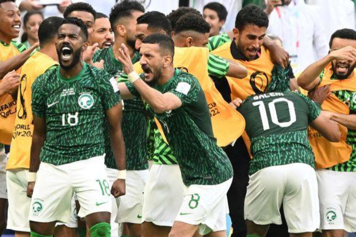 Saudi Arabia players celebrating after beating Argentina at the World Cup || Image credit: Imago