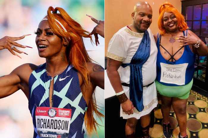 Female fan portrays Sha'Carri Richardson's 2021 look for Halloween
