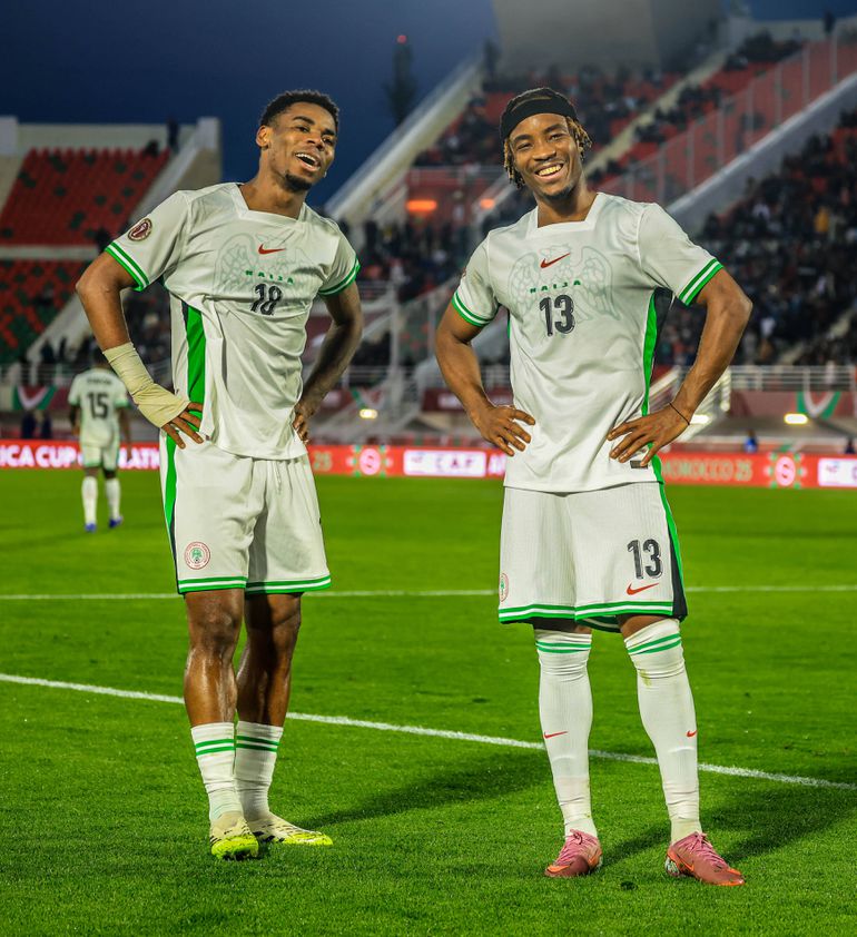 Onyedika (left) scored a brace against Uganda.