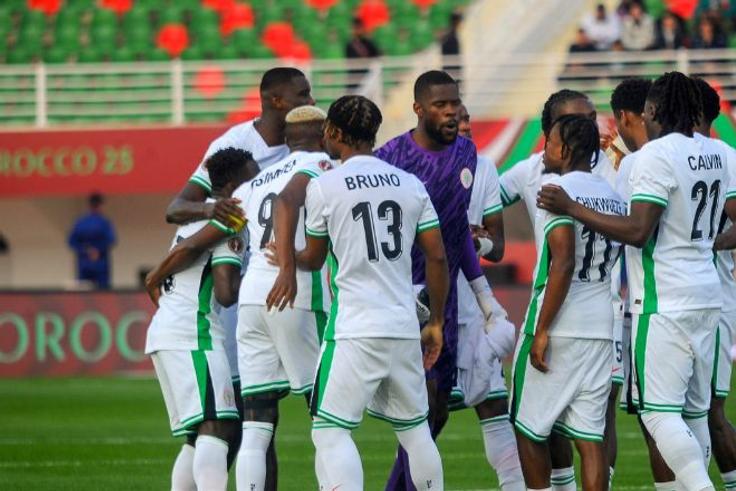 Super Eagles players celebrating . Image credit: Imago