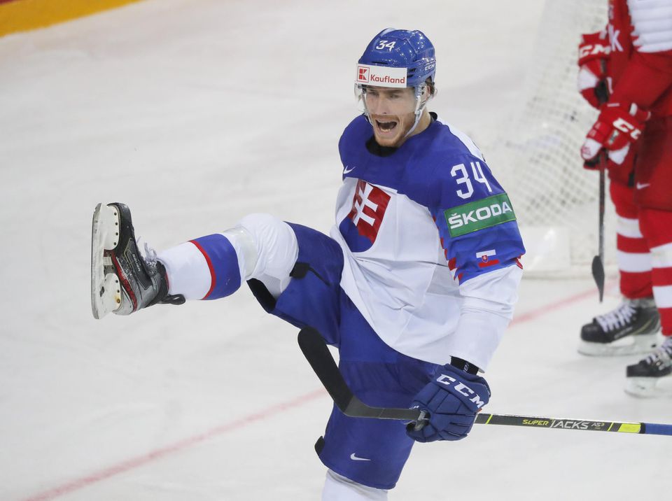 MS v hokeji 2021: Slovensko - Dánsko (Peter Cehlárik sa teší z gólu)
