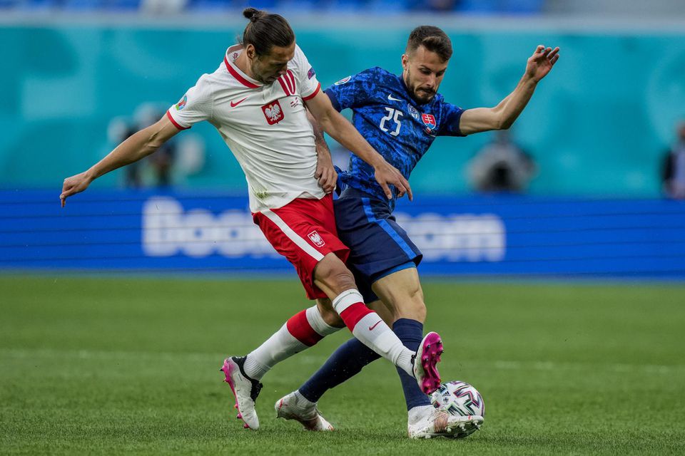EURO 2020: Poľsko - Slovensko (Grzegorz Krychowiak a Jakub Hromada)